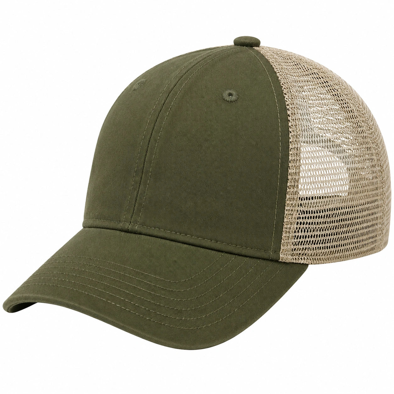 Gorra de béisbol talla única de tejido verde oliva y malla beige con visera curva transpirable