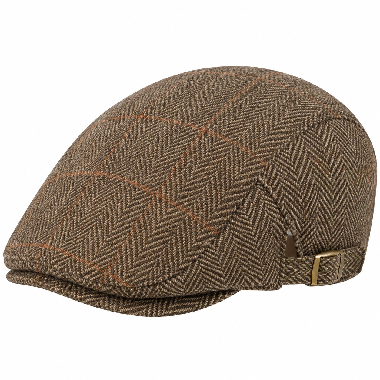 Gorra plana talla única de tejido marrón con espiga ajustable estilo clásico