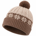 Gorro de punto talla única beige y marrón con pompón para invierno