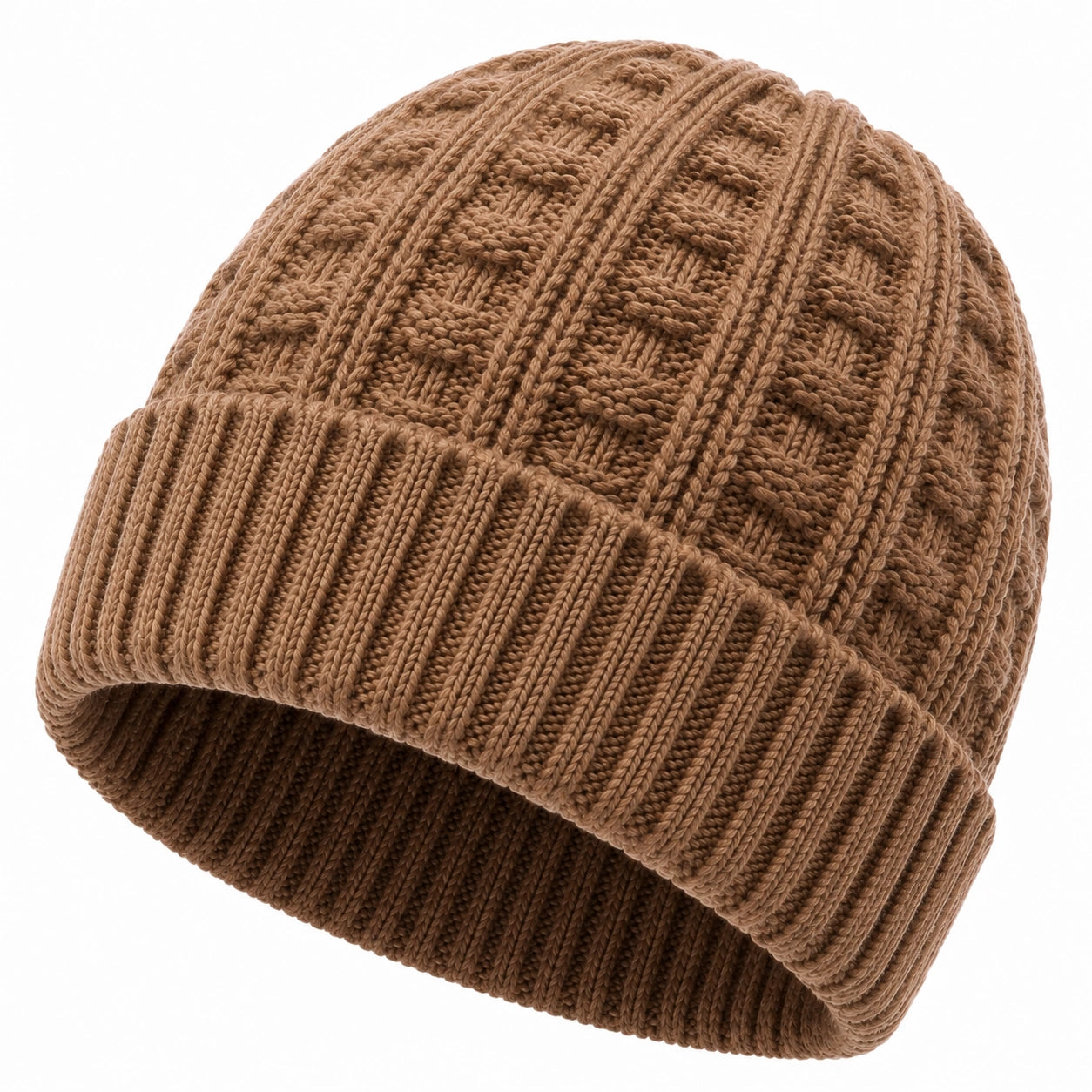 Gorro de punto talla única marrón con borde doblado para uso diario