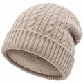 Gorro de punto talla única beige con forro afelpado y diseño trenzado