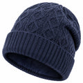 Gorro de punto talla única azul marino con trenzas y borde elástico