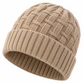 Gorro de punto talla única beige con trenzas y borde doblado para uso diario