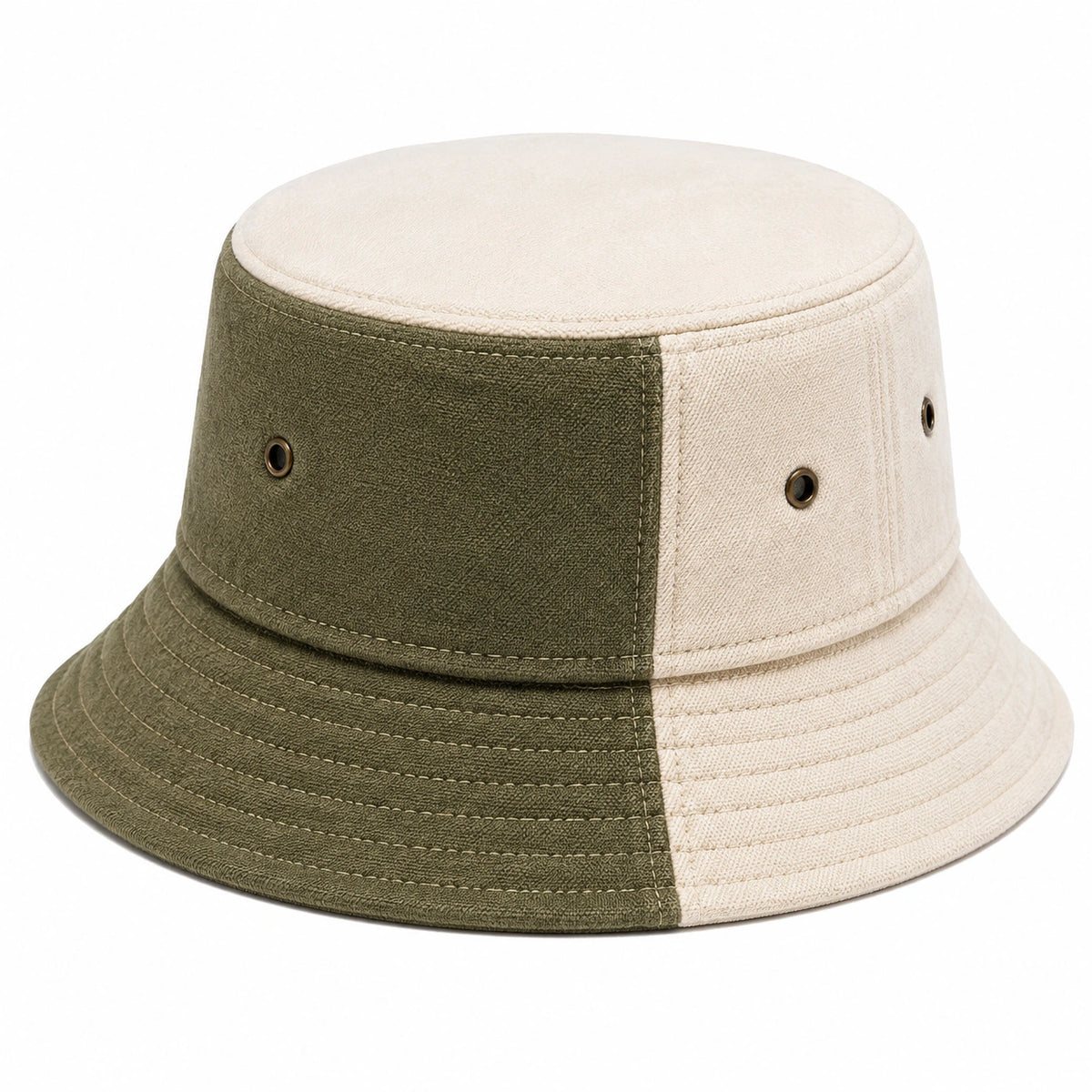 Gorro de pescador talla única de tejido verde oliva y beige - diseño bicolor para uso diario