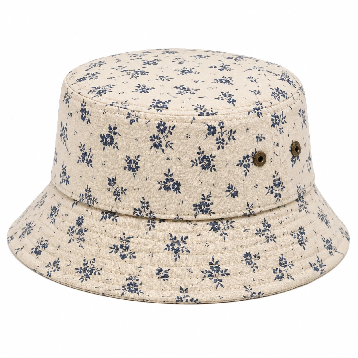 Sombrero de pescador talla única de tejido beige con flores azules para uso diario