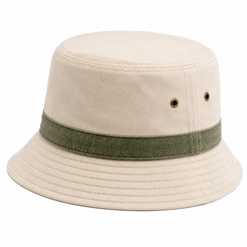 Sombrero pescador talla única de algodón beige y verde estilo casual