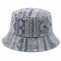 Sombrero pescador talla única de tejido azul y beige con estampado geométrico - ala ancha