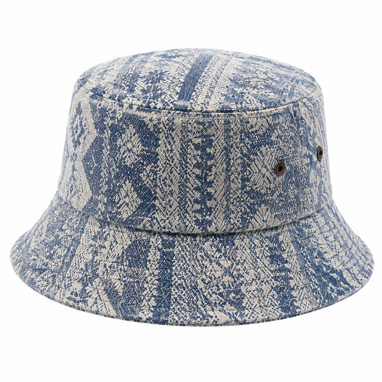Sombrero pescador talla única de tejido azul y beige con estampado geométrico - ala ancha
