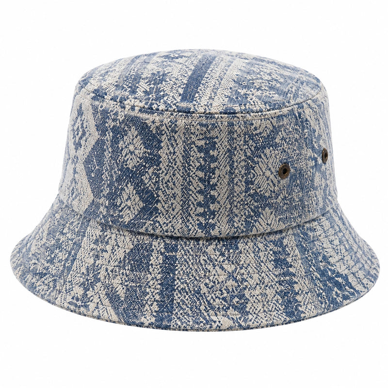 Sombrero pescador talla única de tejido azul y beige con estampado geométrico - ala ancha