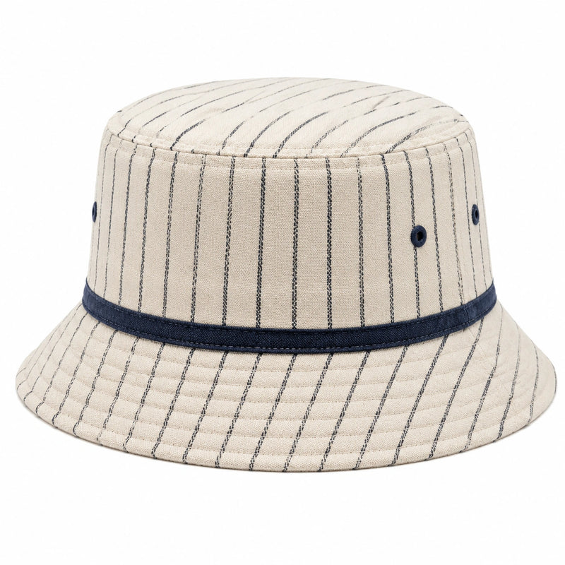 Sombrero de pescador talla única de tejido beige y azul marino a rayas para uso diario