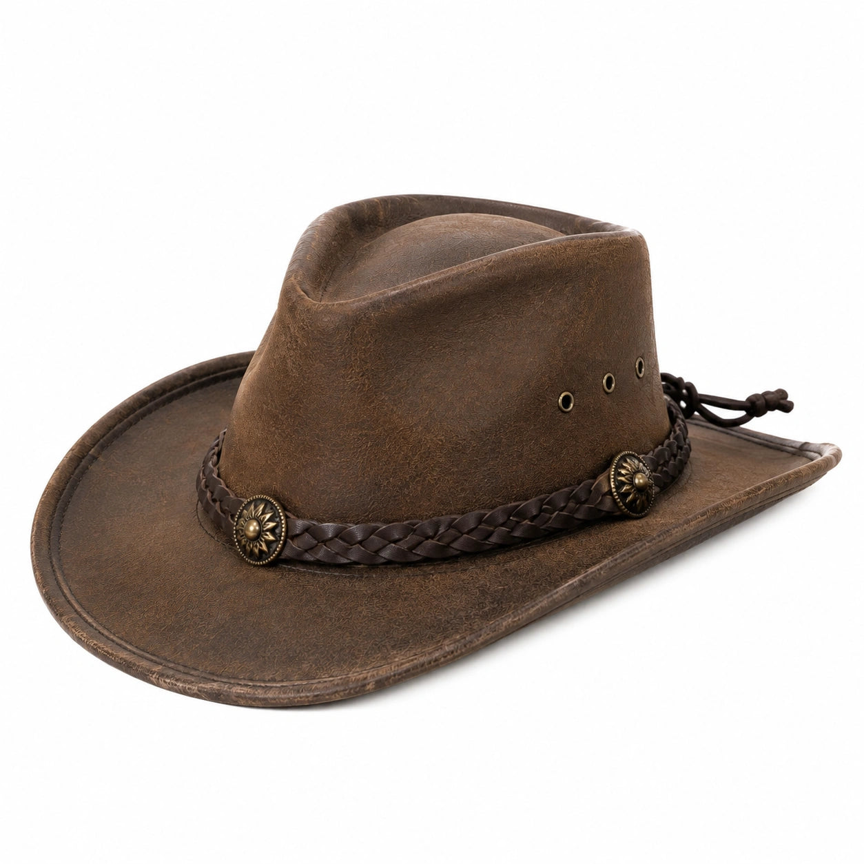 Sombrero vaquero talla única marrón con acabado efecto cuero y cordón ajustable