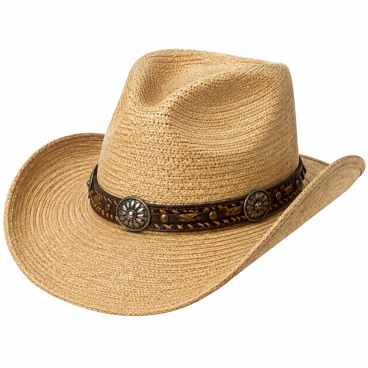 Sombrero cowboy de paja talla única beige con banda marrón estilo western