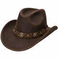 Sombrero vaquero talla única marrón de efecto cuero con banda trenzada estilo western