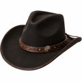 Sombrero vaquero talla única de fieltro marrón oscuro con banda decorativa estilo western