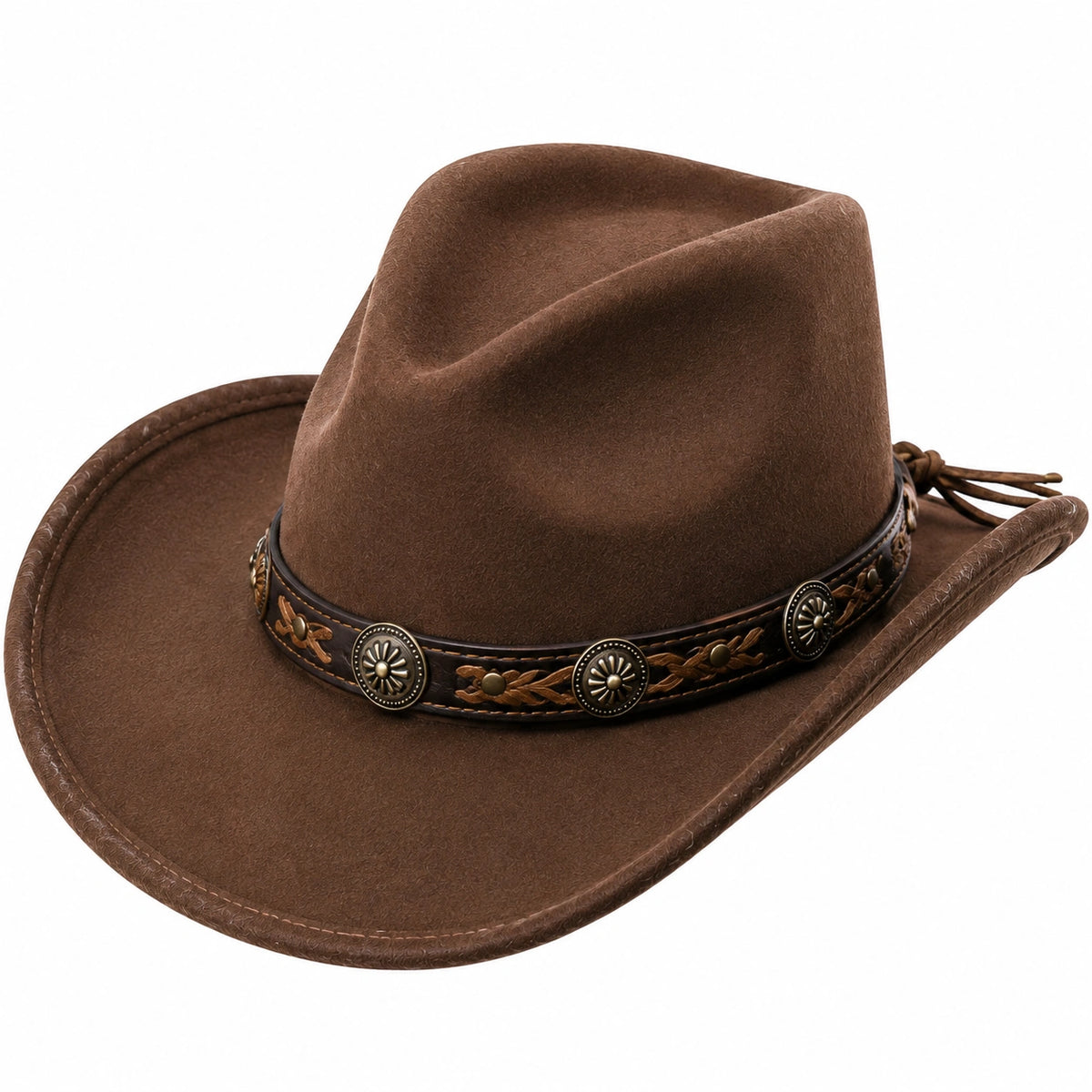 Sombrero cowboy talla única marrón con acabado tipo ante y banda decorativa ajustable