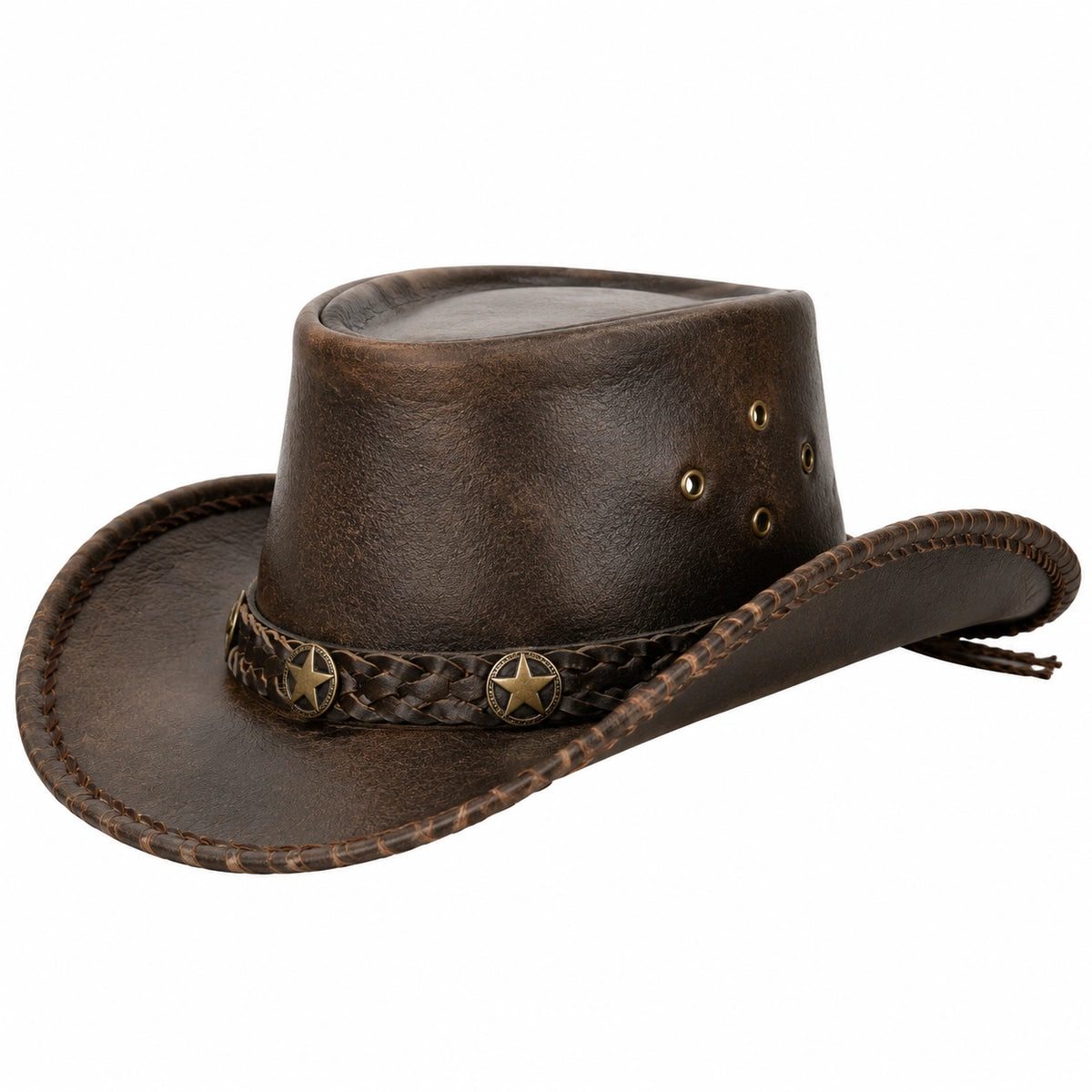 Sombrero vaquero de talla única en piel sintética marrón con ala curvada